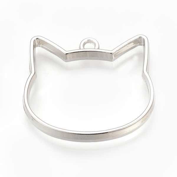 Pendentif Contour Tete Chat 26 X 29 Mm Argente